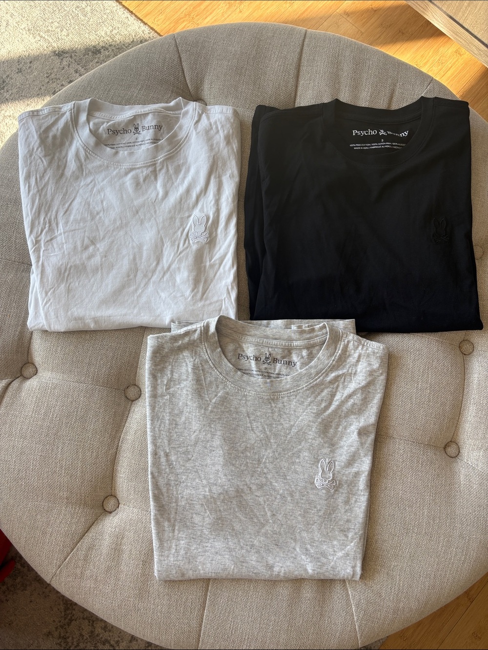 Psycho Bunny Short Sleeve Crew Tee (3 Pack) — White, Black & Heather Gray